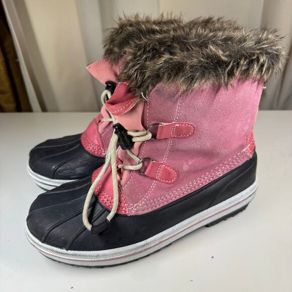 Cat & Jack Snow Boots Pink with Thinsulate Lining and Faux Fir Girls Size 4 - Picture 3 of 10